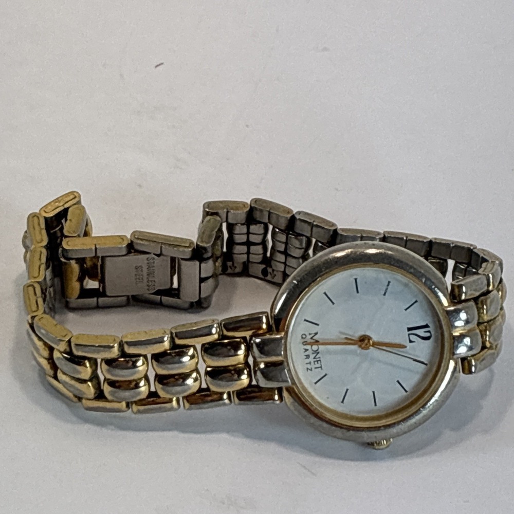Vintage Monet Women Watch Silver & Gold Tone Quartz Working New Battery - Picture 11 of 16
